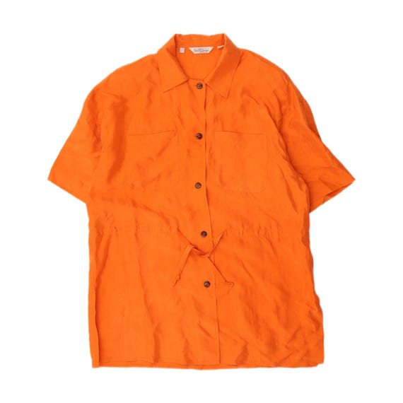 Vintage Womens Oversized Shirt Dress UK 12 Medium Orange Silk
