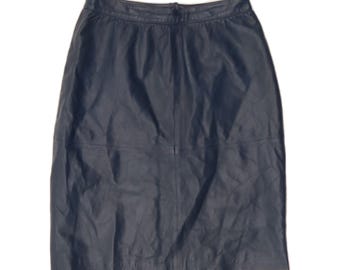 Vintage womens leather skirt IT 44 medium W28 navy blue