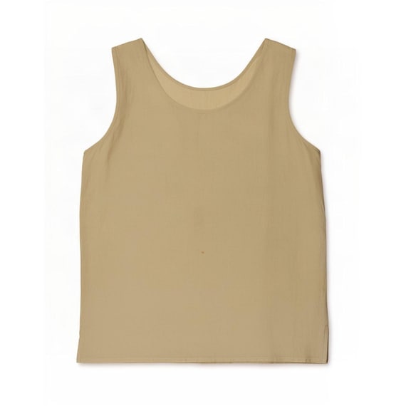 Vintage Womens Sleeveless Blouse Top UK 14 Medium Khaki Silk