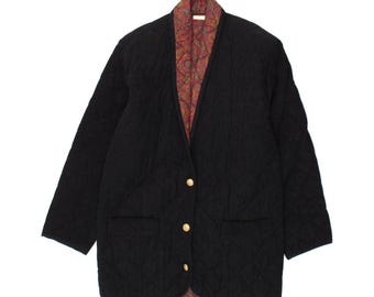 VINTAGE Womens Quilted Blazer Jacket UK 16 Large Navy Blue