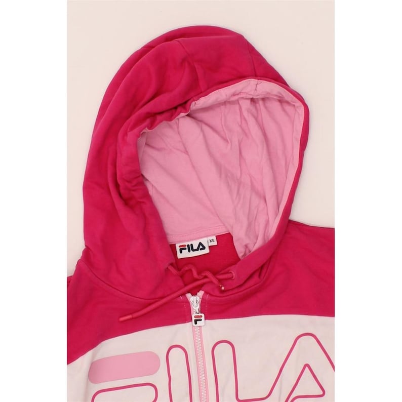 Fila womens oversized crop graphic zip hoodie sweater UK 6 XS pink image 4