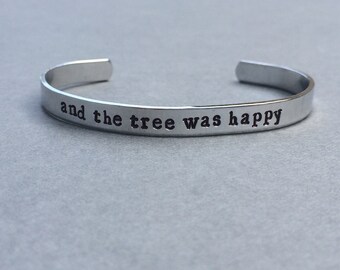 And The Tree Was Happy / Literary Gift / Book Lover Gift / Bookish Gift / Gift For Her / Bookworm Bracelet / Book Nerd / Personalized Gift