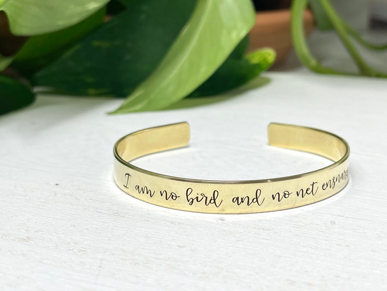 'I Am No Bird' bracelet – literary jewelry for Jane Eyre fans
