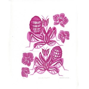 Orchid Mantis Linocut relief print