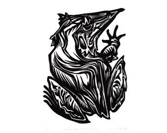 Solomon Island Leaf Frog Linocut Relief Print