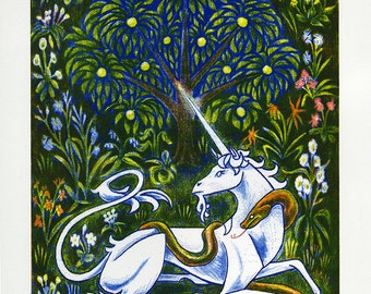 Unicorn and Snake lithograph