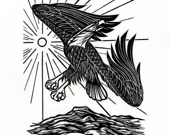 Bald Eagle; medium-sized relief linocut print