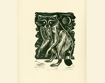 Raccoon “Night Bandit” linocut print