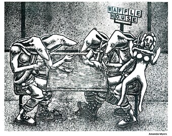 The Aardvark Scouts Play Cards at Waffle House Lithograph