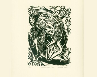 Possum in the Pines linocut print