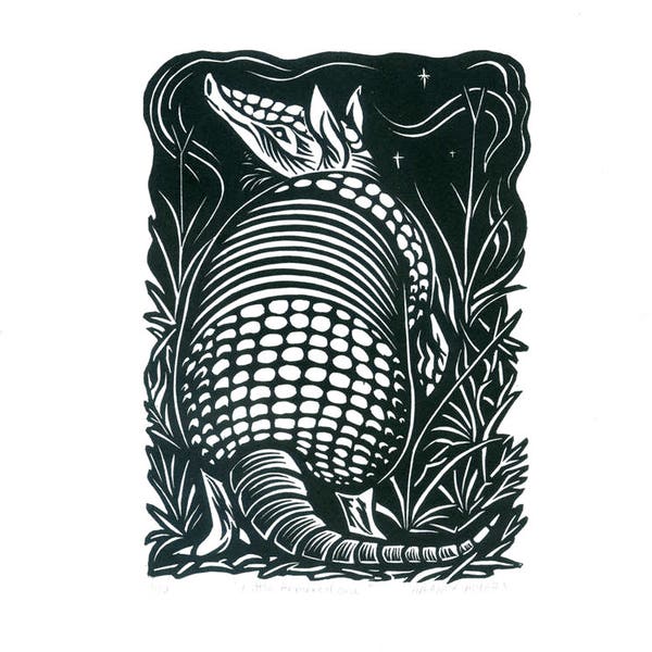 Armadillo "Little Armored One" Linocut