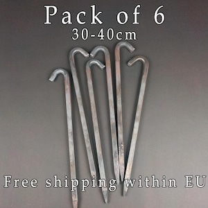 Forged Steel Tent Pegs - Heavy Duty 12mm Square stakes - 6 Pack