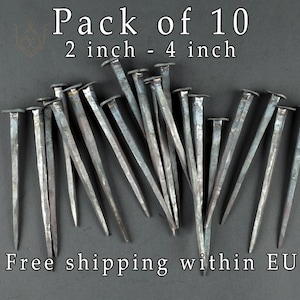 Forged nails - Historical nails for carpentry and rustic home decor - 1, 2, & 4 inch nails - Pack of 10