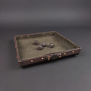 Steel & leather tray - Dice tray for DnD or unique home decor