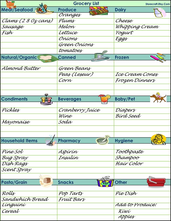 printable editable grocery list full page categorized etsy categorized grocery list