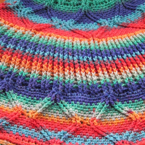 Colorful Textured Round Blanket Circular Hand shops Crocheted Afghan Multi Color Round Afghan Brightly Colored Circle Blanket Colorful Afghan