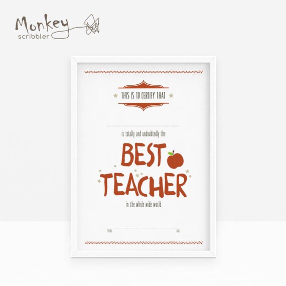 Teacher Certificate Best Teacher Certificate A4 Certificate Etsy