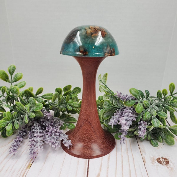 Handmade Wood and Resin Mushroom