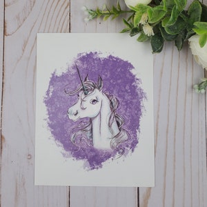 Lavendel Einhorn Mini Kunstdruck