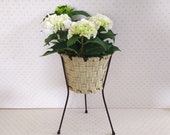 Tall metal plant stand, vintage tripod plant stand, mcm