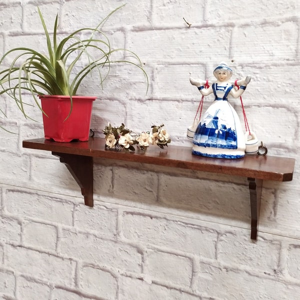 Hanging vintage wood console, vintage small wall shelf, italian furniture