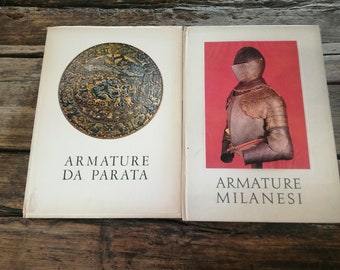 Historical books, medieval armor, vintage books