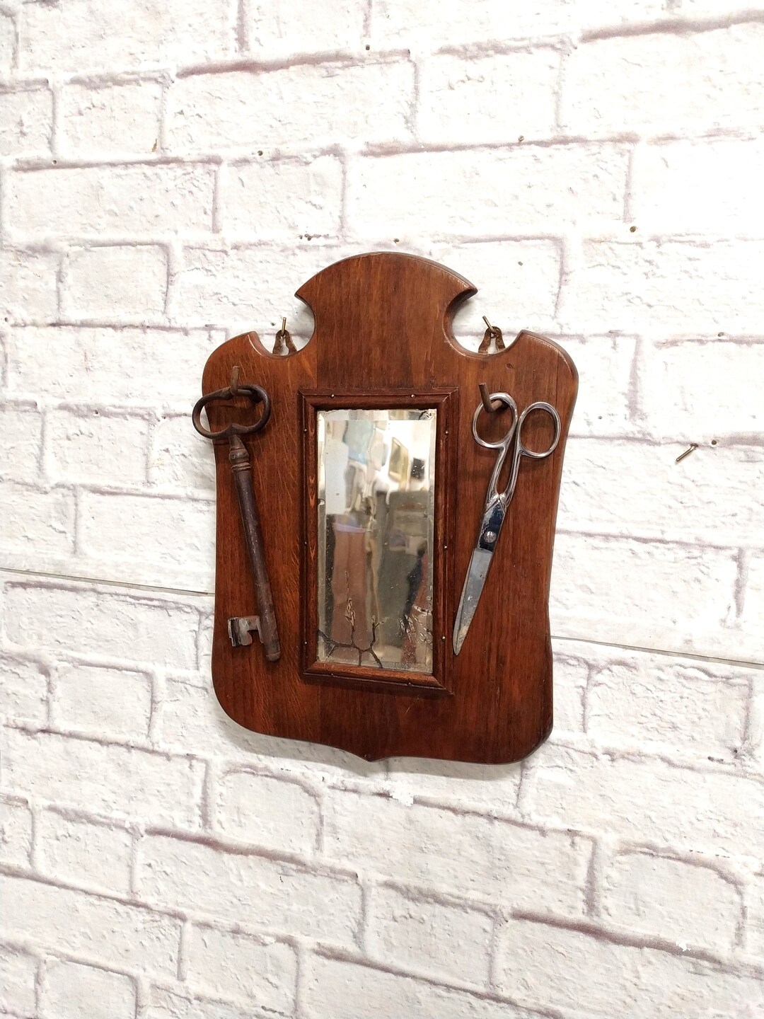 Vintage Shaving Vanity Mirror in Natural Wood Frame, Cottagecore Decor ...