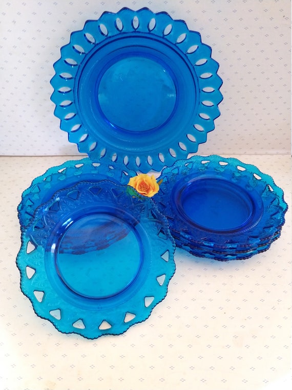 Platos de color azul cobalto con plato para servir platos de vidrio vintage Etsy Espana