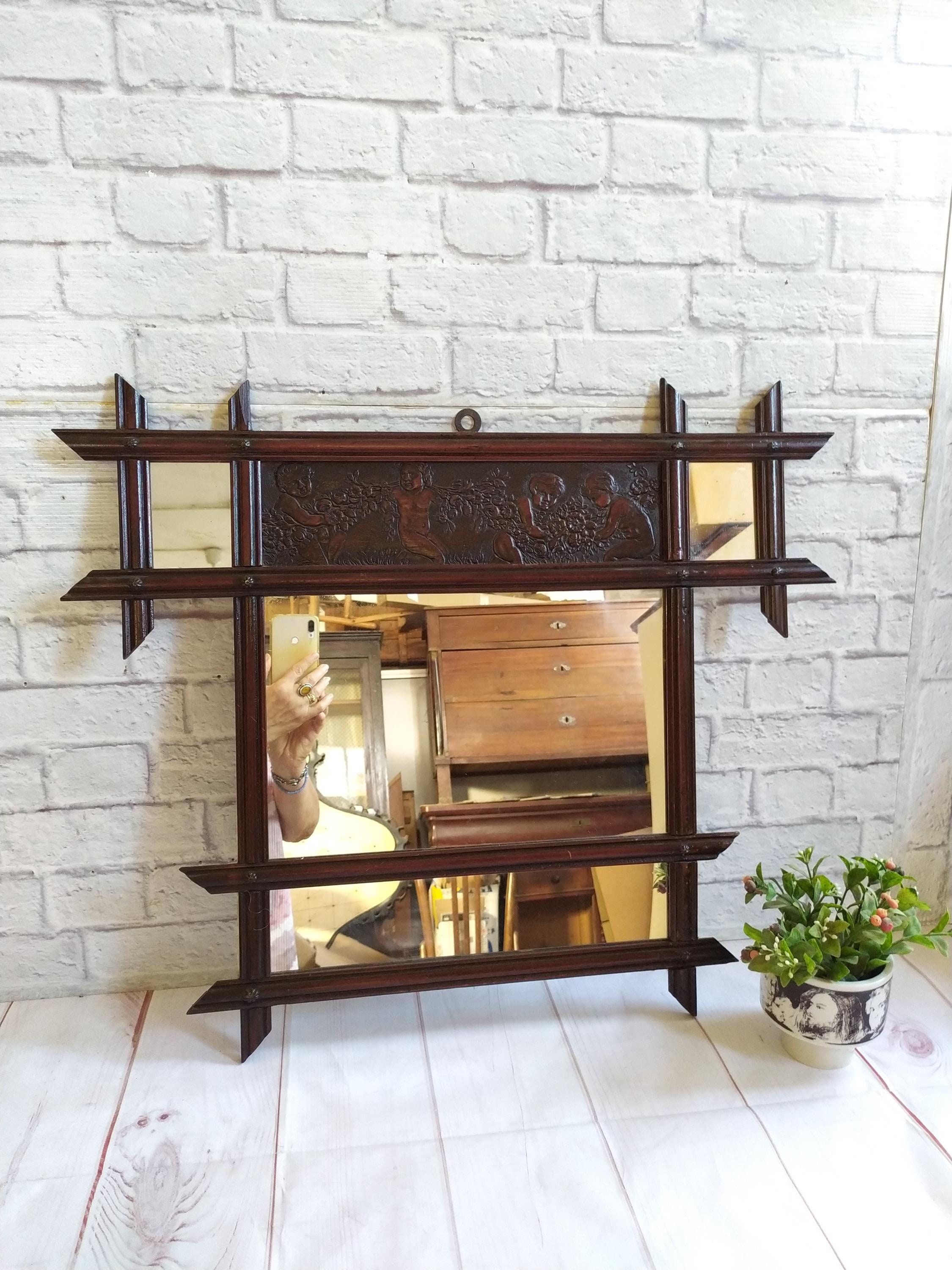 Hasipu Specchio Da Bagno Rustico Con Cornice In Legno Nero E Staffe Metalliche - Dimensioni 55,9 X 76,2 Cm, Stile Vintage Per Parete - 2