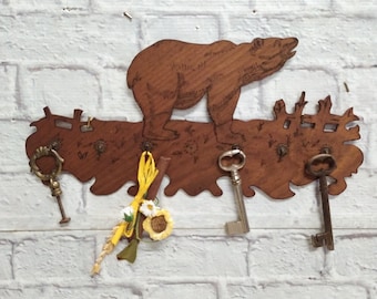 Vintage Key Rack bear, Rustic Mountain Decor