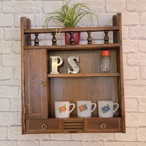 Small wood cabinet for kitchen storage, bathroom wall cabinet, handcrafted vintage cabinet