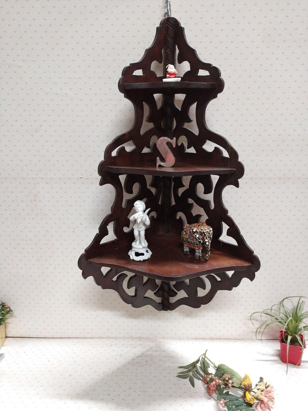 Vintage Corner Wall Shelf Wooden Etagere Fretwork Shelf Etsy