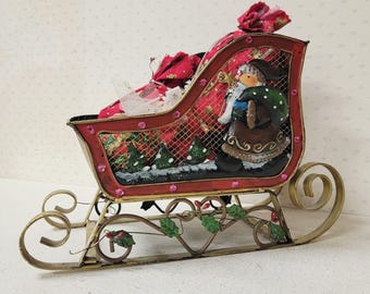 Vintage Metal Santa Sleigh, Christmas Mantel Decor