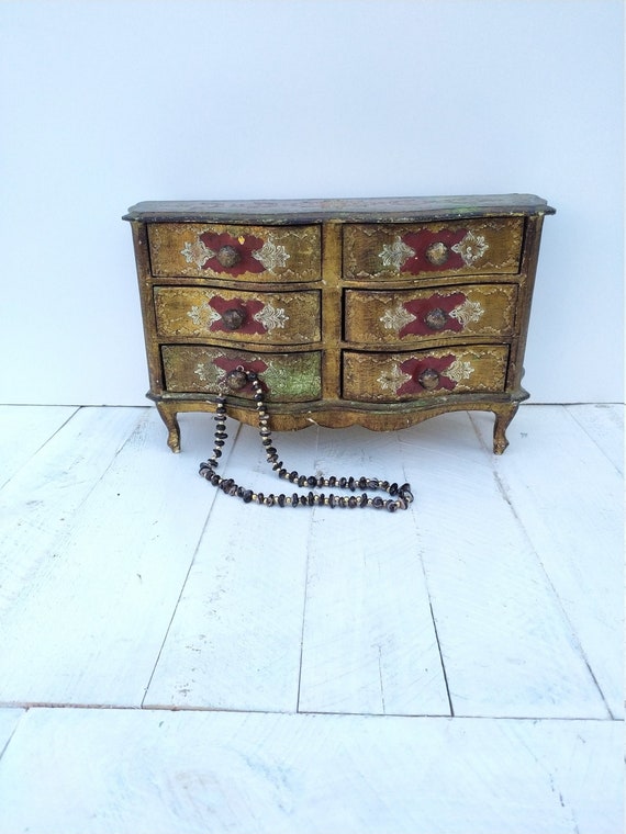 Dollhouse furniture, florentine jewelry chest of d