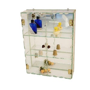 Vintage mirror and glass curio cabinet, trinket display, display cabinet