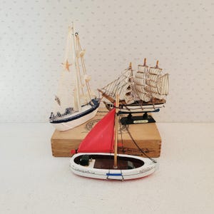 Vintage sailing boat, wooden sail boat, beach house decor
