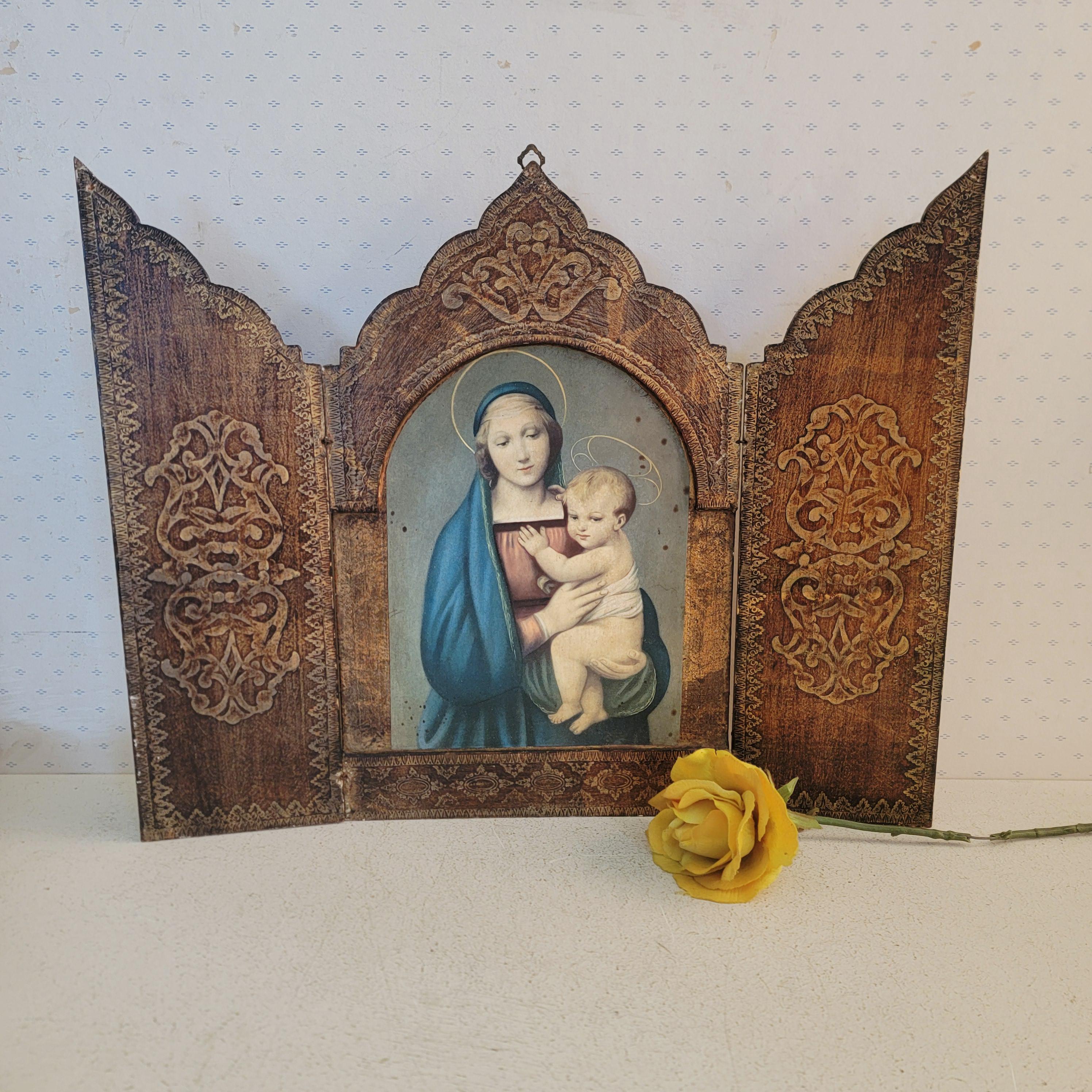 aa6】マドンナの三面飾り扉 トリプティック Triptych Madonna - Etsy