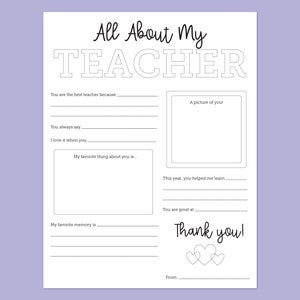 All About My Teacher Printable: Coloring Page Gift (PDF)
