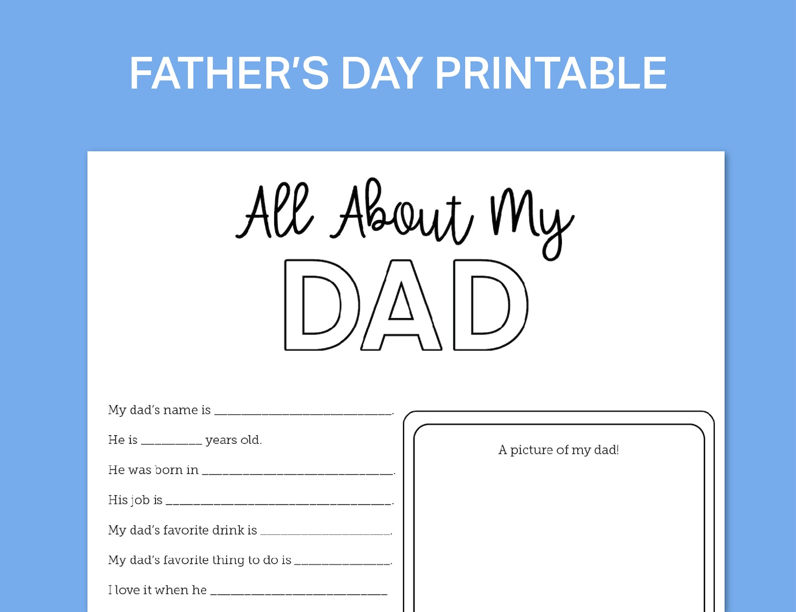 Father's Day Printable: All About My Dad/papa Coloring Page (digital ...