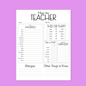 Meet the Teacher Printable