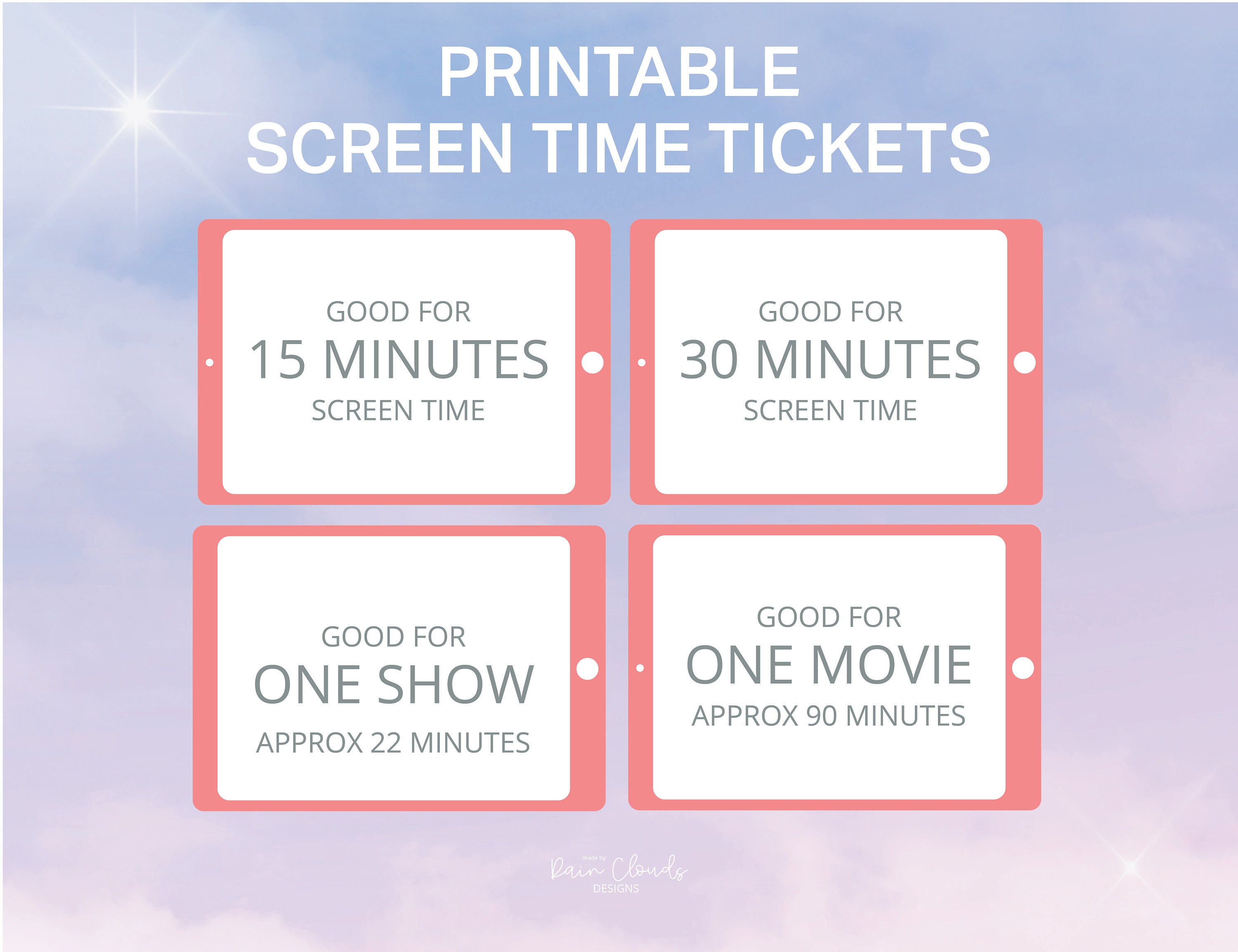 Printable Screen Time Tickets Tech Time Tickets Coral Screen Coupons ...