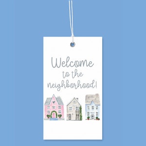 Étiquette-cadeau imprimable Bienvenue sur le quartier | Cadeau de pendaison de crémaillère | Étiquette-cadeau | Salutation du voisin | Carte de présentation du voisin