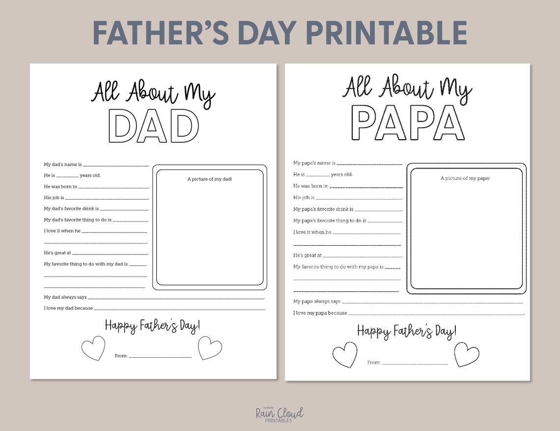 All About My Dad Father's Day Printable All About My Papa Father's Day ...