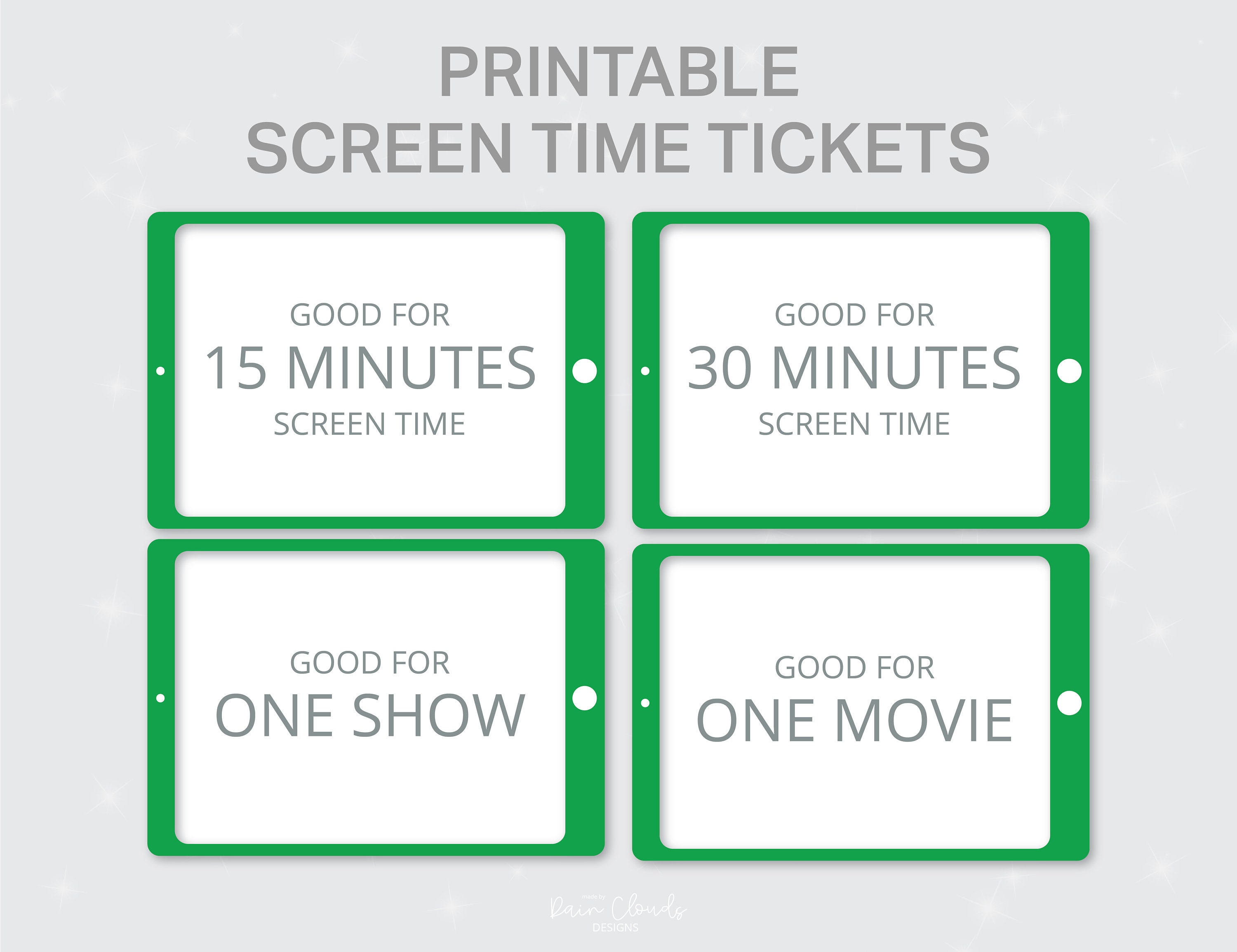 Printable Screen Time Tickets Tech Time Tickets Green Screen Coupons ...