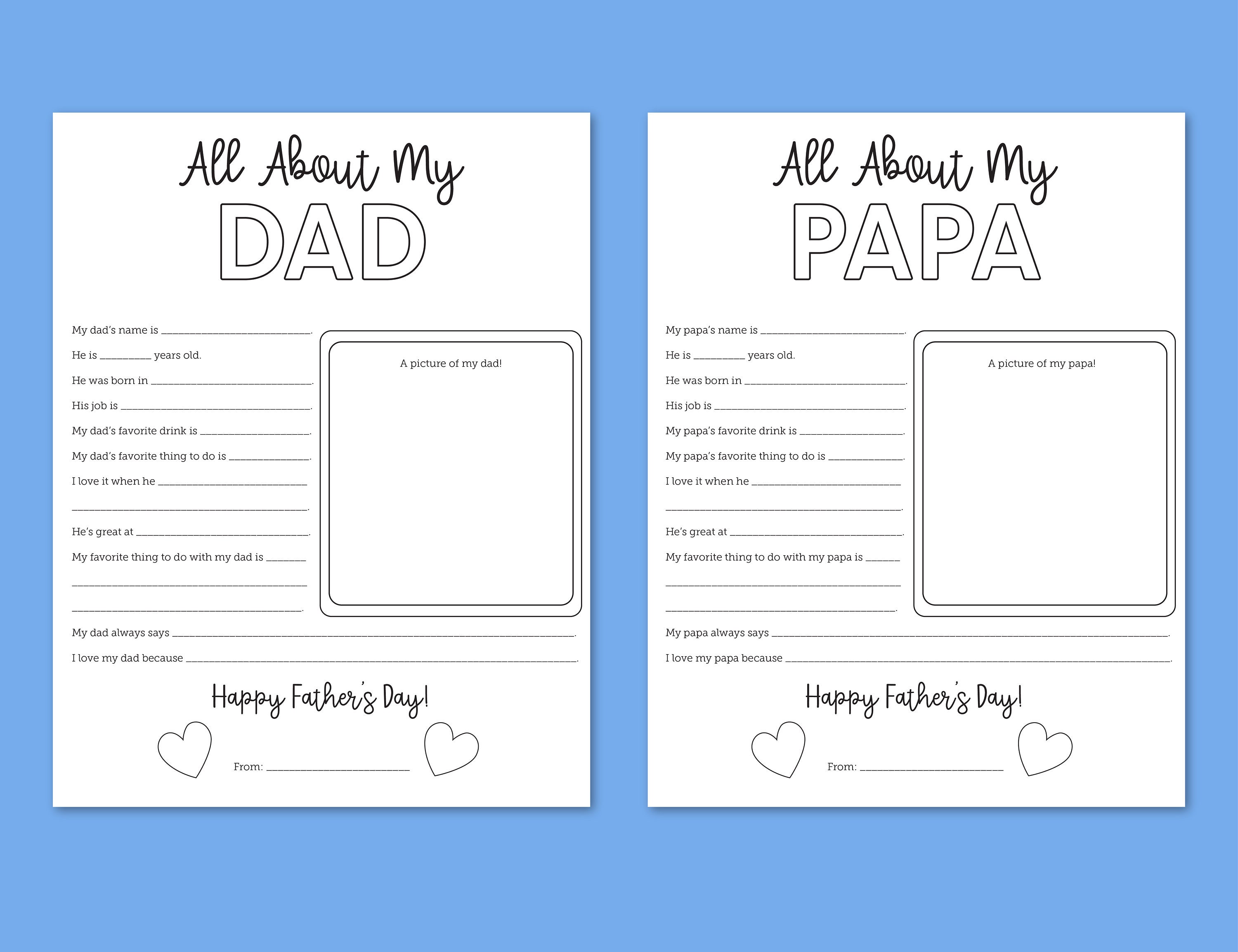 Father's Day Printable: All About My Dad/papa Coloring Page (digital ...