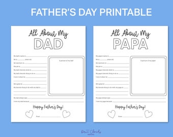 All About My Dad Father's Day Printable | All About My Papa Father's Day Printable |  Digital Download | Instant Gift | Coloring Page