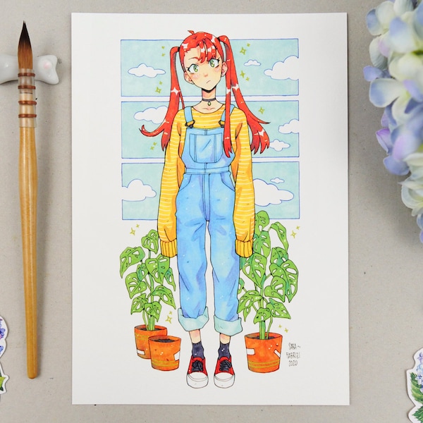Salopette Girl // Anime Art Print