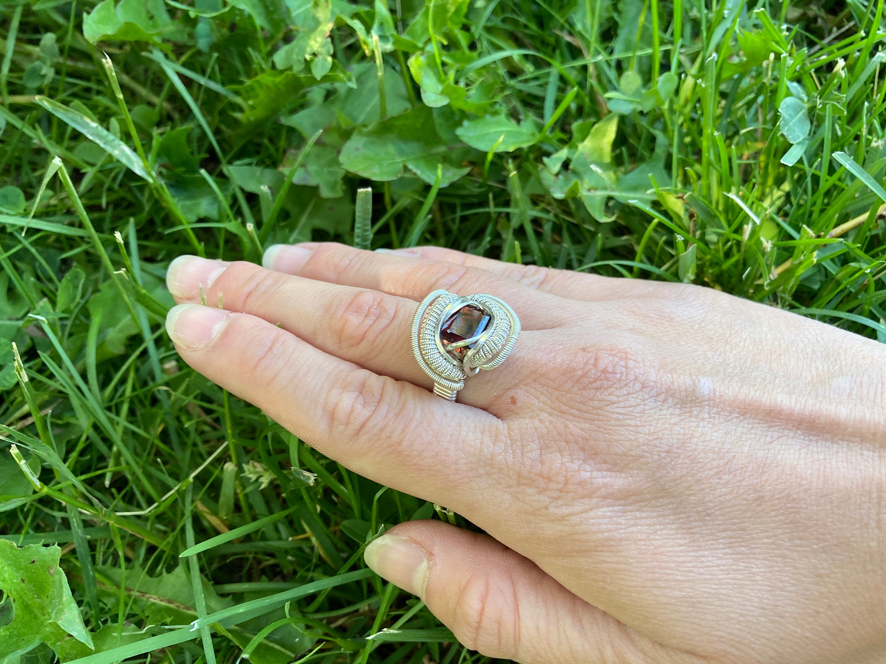 Garnet Sterling Silver Size 6 Ring, Garnet, Silver Wire Wrapped Ring ...