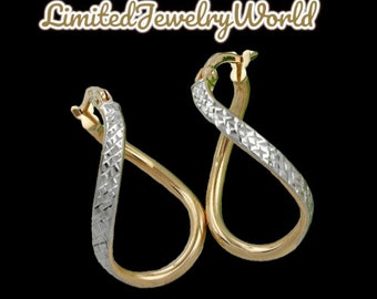 Creole Ohrring 23x2mm oval bicolor diamantiert geschwungen 9Kt GOLD