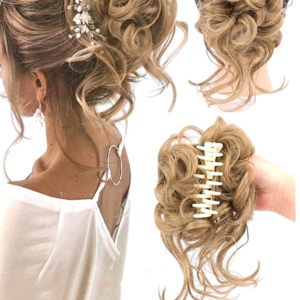 Haarknoten, unordentlich, Lockige Haare, Chignon Erweiterung, mit Pferdeschwanz, Haar, für Frauen, synthetisch, Farben gold